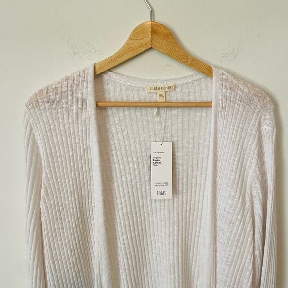 Eileen Fisher White Organic Cotton Ribbed Open Cardigan - Picture 2 of 7